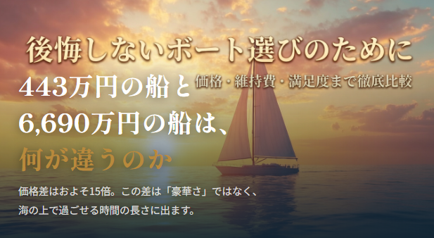 夕暮れの海に停泊するレジャーボート